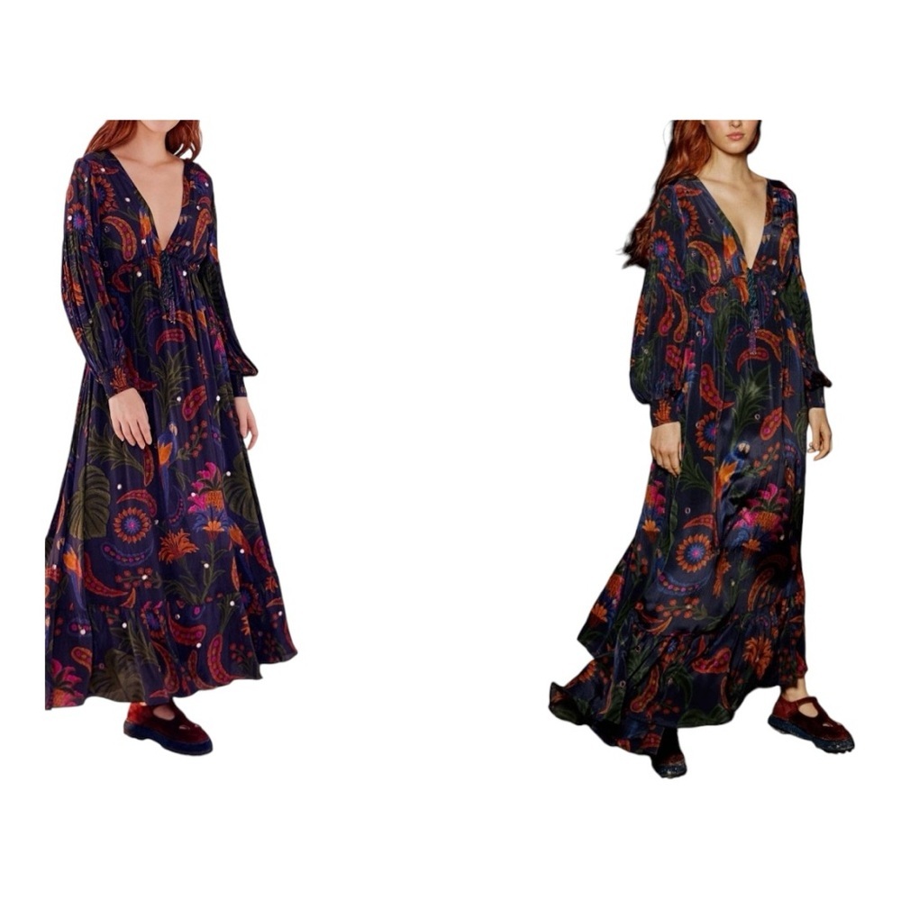 Farm Rio Dress Women's XS Maxi Tropical Tapestry Boho Bohemian Multicolor NWT